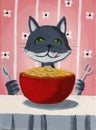 Cat Eats Bowl of Mac and Cheese