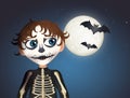 Illustration of child with Halloween masks