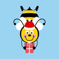 Funny illustration with cute Christmas bee holding a gift box Royalty Free Stock Photo
