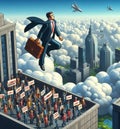 funny illustration depict a man fly jump tax or public service , tax evasion avoidance concept