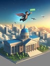 funny illustration depict a man fly jump tax or public service , tax evasion avoidance concept