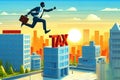 funny illustration depict a man fly jump tax or public service , tax evasion avoidance concept