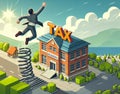funny illustration depict a man fly jump tax or public service , tax evasion avoidance concept