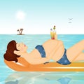 Pregnant girl on air mattress at the sea Royalty Free Stock Photo