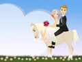 Illustration of spouses on horse