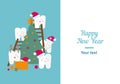 Funny illustration, teeth and New Year