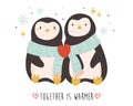 Funny illustration of two cute penguing. Romantic animal characters. Royalty Free Stock Photo