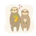 Funny illustration of two sloths in love.