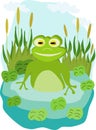 Funny image of frog in the pond