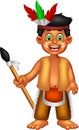 Funny indian boy cartoon standing bring stick with laughing