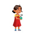 funny indian girl drinking hot chocolate with marshmallow in coffee cafe cartoon vector