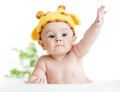 Funny infant baby dressed in hat