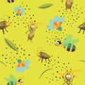 Funny insects, ants and beetles, bees pattern