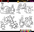 Funny insects set for coloring book Royalty Free Stock Photo