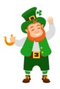 Funny Irish fantastic character, leprechaun with golden horseshoe good luck. Royalty Free Stock Photo