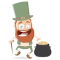 Funny irish leprechaun with pot of gold