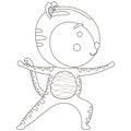 Funny isolated black and white single cute outline tiger in yoga asana warrior Virabhadrasana 2. For printing on baby products, co