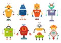 Funny Isolated robot set. Future robots isolated on white. Flat vector illustration set