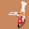 Funny italian chef delivering pizza on moped