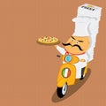 Funny italian chef delivering pizza on moped