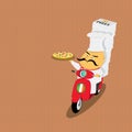 Funny italian chef delivering pizza on moped