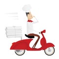 Funny italian chef delivering pizza on red moped Royalty Free Stock Photo