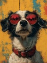 Funny Jack Russell dog with red glasses, on a yellow grunge Royalty Free Stock Photo