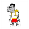 Funny javan rhinoceros cartoon character Royalty Free Stock Photo