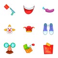 Funny jokes icons set, cartoon style