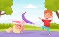 Funny Jumping Boy and Girl Character Having Fun Vector Illustration