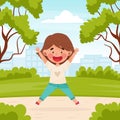 Funny Jumping Girl Character Having Fun Vector Illustration