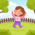 Funny Jumping Girl Character Having Fun Vector Illustration