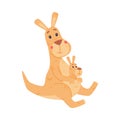 Funny Kangaroo Marsupial Animal Mother Sitting with Baby Vector Illustration Royalty Free Stock Photo