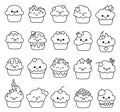 Funny kawaii cupcakes. Coloring Page