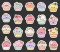 Funny kawaii cupcakes. Sticker Bookmark