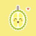 Funny and kawaii durian fruits. Cute Durian character with face expression and emoji . Vector illustration. Use for card, poster,