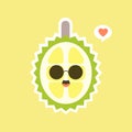 Funny and kawaii durian fruits. Cute Durian character with face expression and emoji . Vector illustration. Use for card, poster,