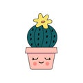 Funny kawaii flower, houseplant with a face.