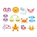 Funny Kawaii zodiac sign, astrological stiker set Royalty Free Stock Photo