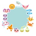Funny Kawaii zodiac sign, light blue round frame Royalty Free Stock Photo