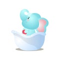 Funny kid blue elephant is take a shower in bathtub Royalty Free Stock Photo