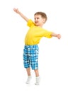 Funny kid boy with open arms isolated