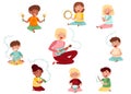 Funny Kid Characters Playing Flute and Keyed Xylophone at Music Lesson Vector Set Royalty Free Stock Photo