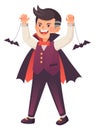 Funny kid in halloween costume. Vampire count outfit Royalty Free Stock Photo