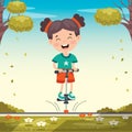 Funny Kid Playing With Pogo Stick Royalty Free Stock Photo