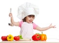 Funny kid scullion preparing healthy food Royalty Free Stock Photo
