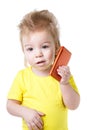 Funny kid talking on a cell phone Royalty Free Stock Photo