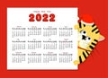 Funny kids calendar for 2022. Year of the tiger symbol 2022.Vector illustration. Schedule, weekly