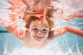 Funny kids face under water. Children playing in swimming pool. Underwater. Child in the swimming pool. Cute kid boy Royalty Free Stock Photo