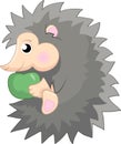 Vector Cartoon baby hedgehog with green apple Royalty Free Stock Photo